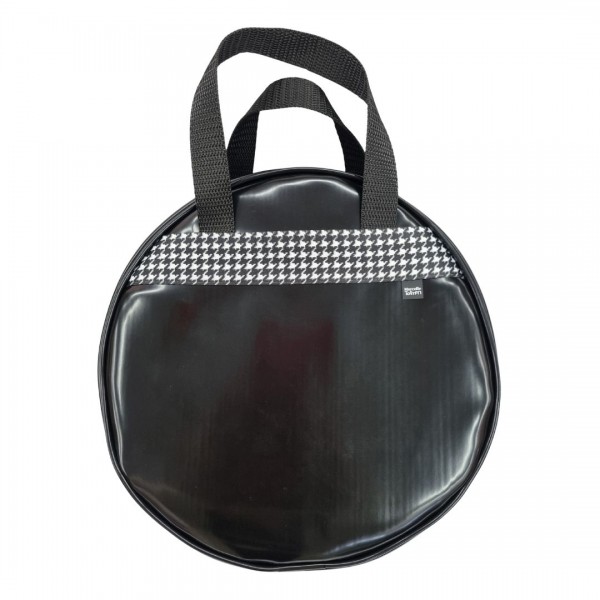 Bolsa Redonda Preta com Estampa Pied-de-Poule - Porta pratos